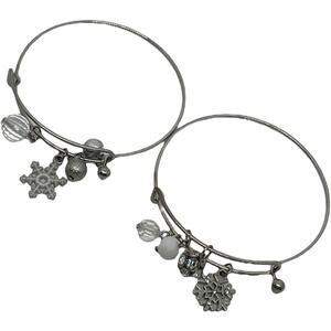 Winter Snowflake Charm Bangle Bracelet Set Silver Tone